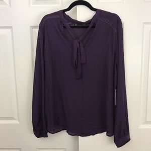Purple Plus Size Bow Front Long Sleeve Blouse